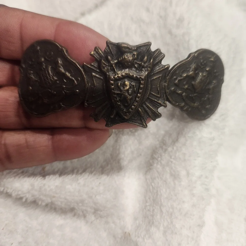 Vintage Bronze Heraldic‎ Crest Hair Barrette Medieval Lion Shield Knight Gothic